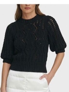 Cotton By Autumn Cashmere Elbow Mesh Sleeve Crew Tee small